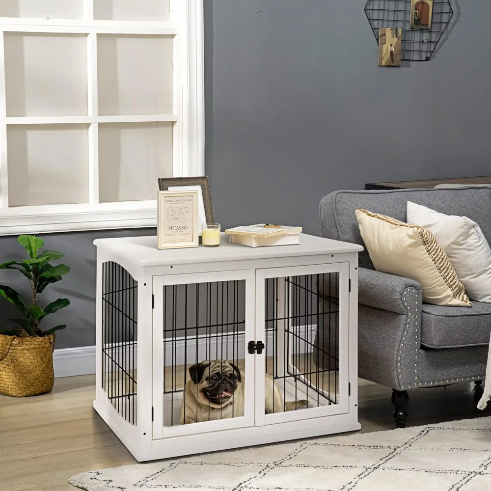 Dog Crate Furniture, Small Dog Cage End Table with Two Opening Sides, Lockable Door, Puppy Kennel Indoor, Cute and Decorative