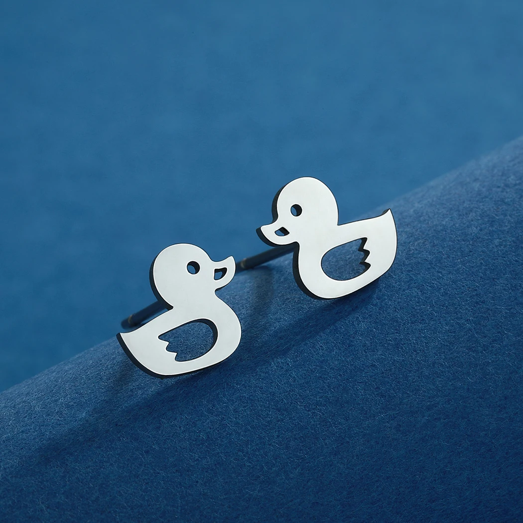 Kinitial Stainless Steel Duck Earrings For Women Cute Animal Lover Jewelry Midi Cartoon Stud Earrings Girls Gift