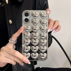 Simple Stylish Silver Love Heart Phone Case For iPhone 17 Air 11 12 13 14 15 16 Pro Max Glossy TPU Protective Back Cover