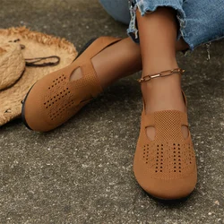 Spring and Summer Round Toe Flat Bottom Solid Color Casual Comfortable Hollow Casual Women's Walking Shoes Zapatos De Mujer