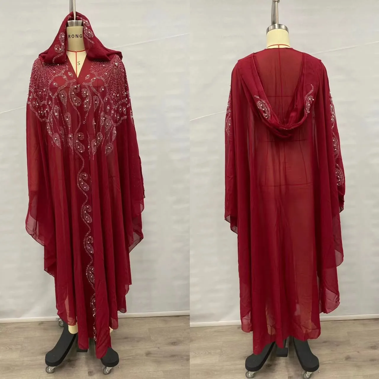 Middle East and Africa Hot Diamond Bead Long Dresses Robe Muslim Shawl Hooded Cloak Dress Bat Sleeve Women's Dress