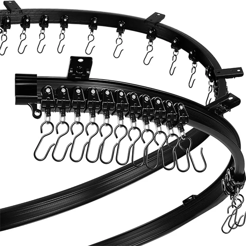 Flexible Bendable Curtain Track Heavy Duty Sliding Rail System Ceiling Wall Mount Black Curved RV Room Divider