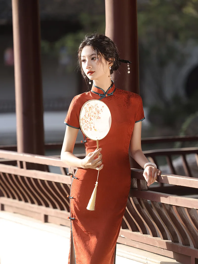 Women's Summer Short Sleeve Cheongsam, Handmade Button, Silm Qipao Dress, Vintage Lady, Traditional, Sexy, Chinese image 4