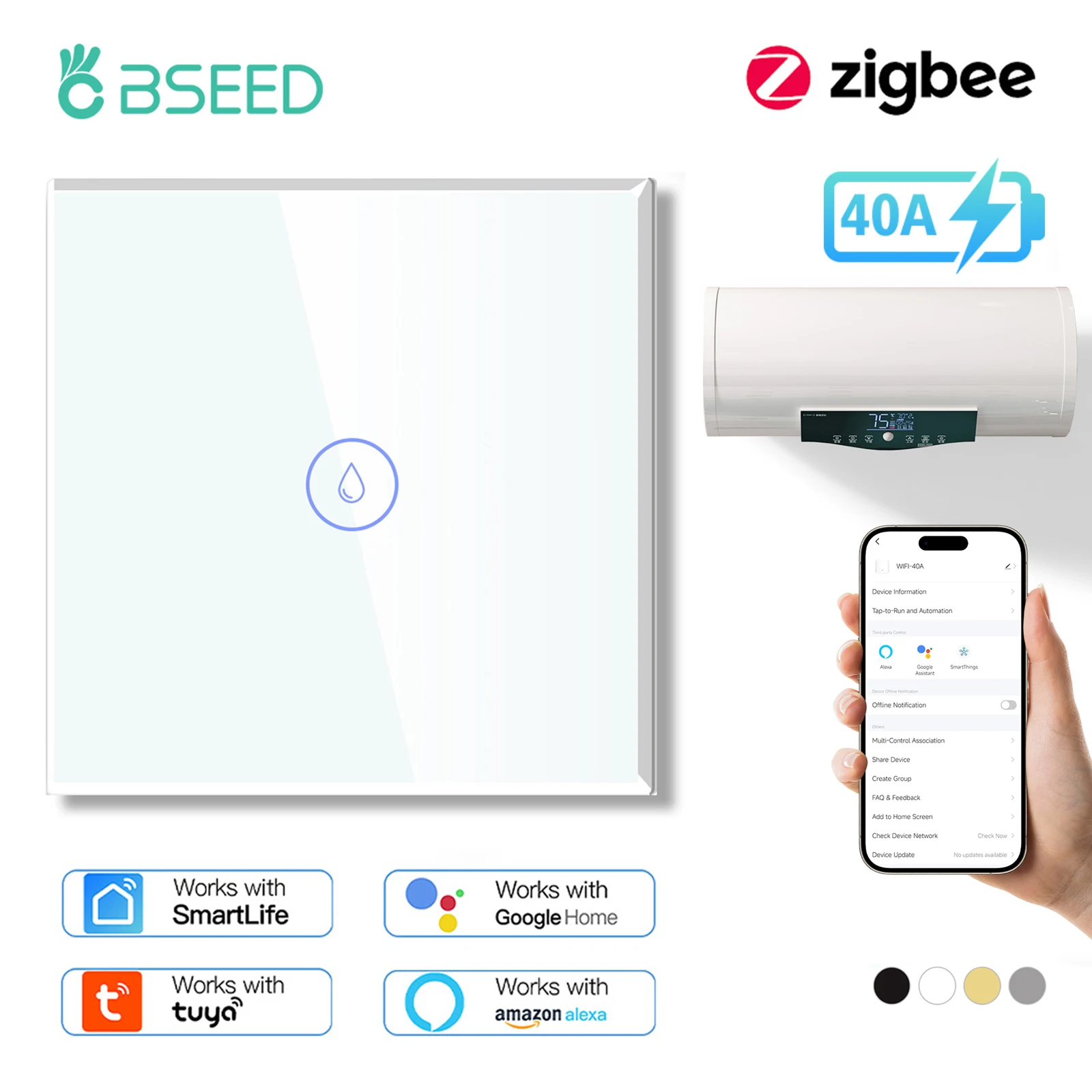 

Настенная розетка BSEED Zigbee для водонагревателя, котел с сенсорным выключателем, 40 А, евровилка, USB C, для ванной комнаты, Smart Life, Alice, Google Home APP