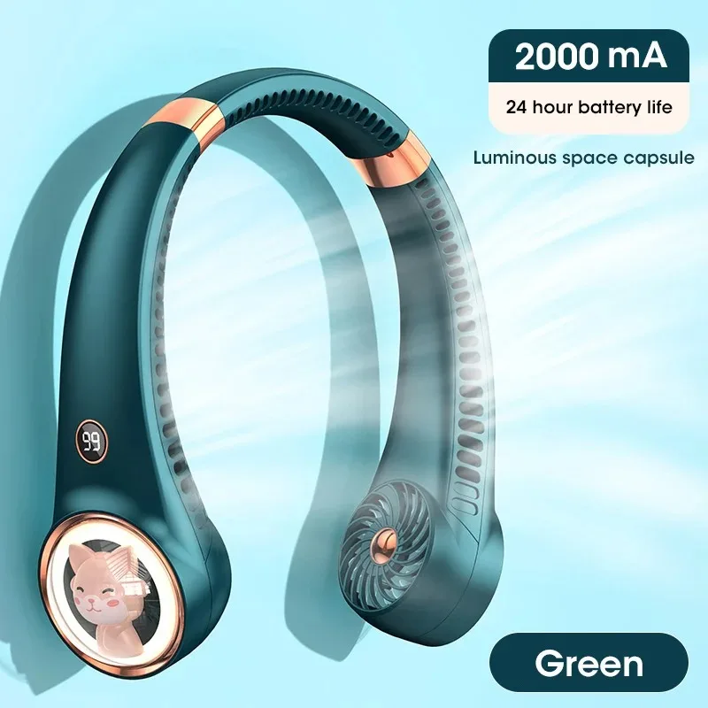

Bladeless Neck Fan Cute Cat Portable USB Rechargeable Mini with Digital Display 2000mAh Battery for Outdoor Travel