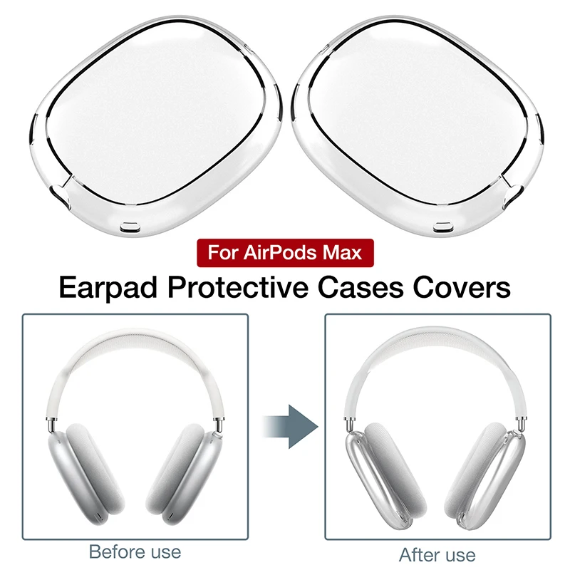2pcs/set Soft Anti-Scratch Transparent Cover For AirPods Max TPU Wireless Shockproof Headphones Case Protective Sleeve Protector