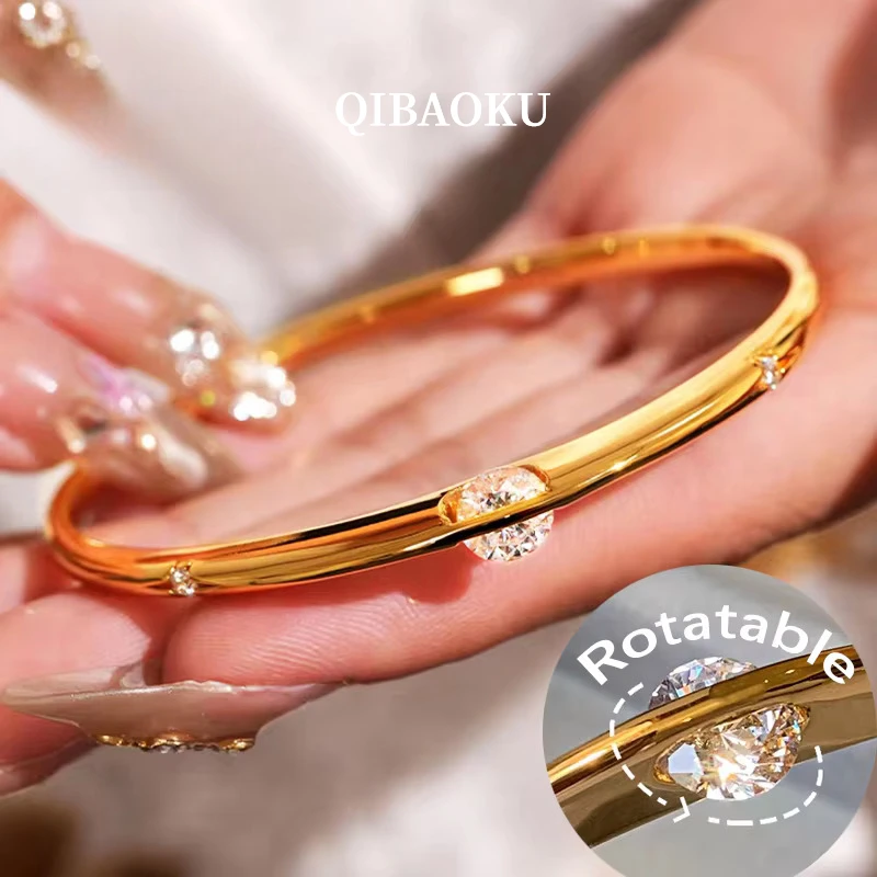 QIBAOKU Planet Bangles 100% S925 Sterling Silver High Carbon Diamond Cuff Bracelet for Women Engagement Gift Jewelry 2026