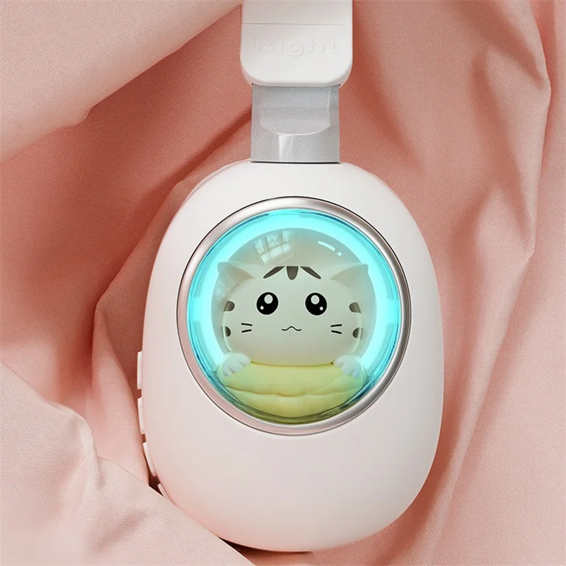 Kawaii Pink Cat Bluetooth Headphones With Mic Music Stereo Earphones LED Light Cute Gaming Headset For PC Laptop Computer Gamer