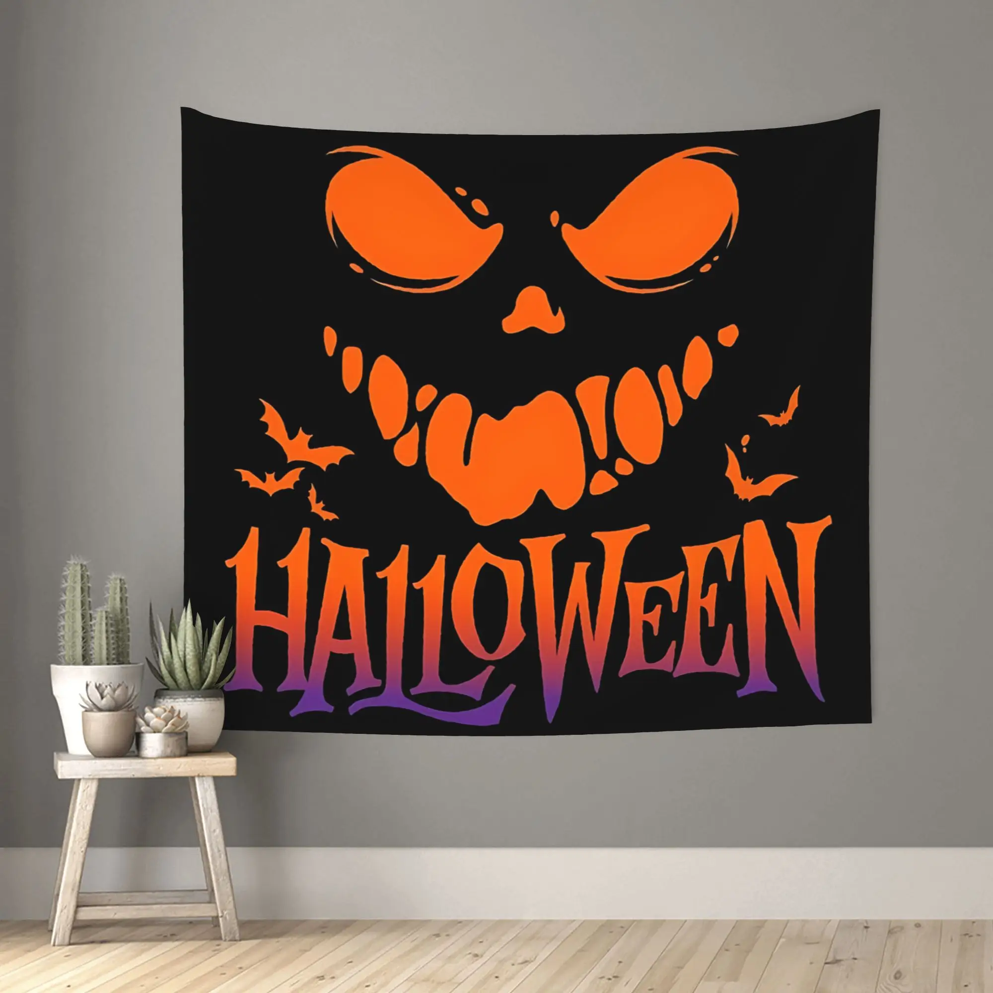 Halloween Print Pumpkin Face Text Art Customized Tapestry Bedroom Decoration  Wall Hanging Blanket Tapestry Cool Stuff For Room