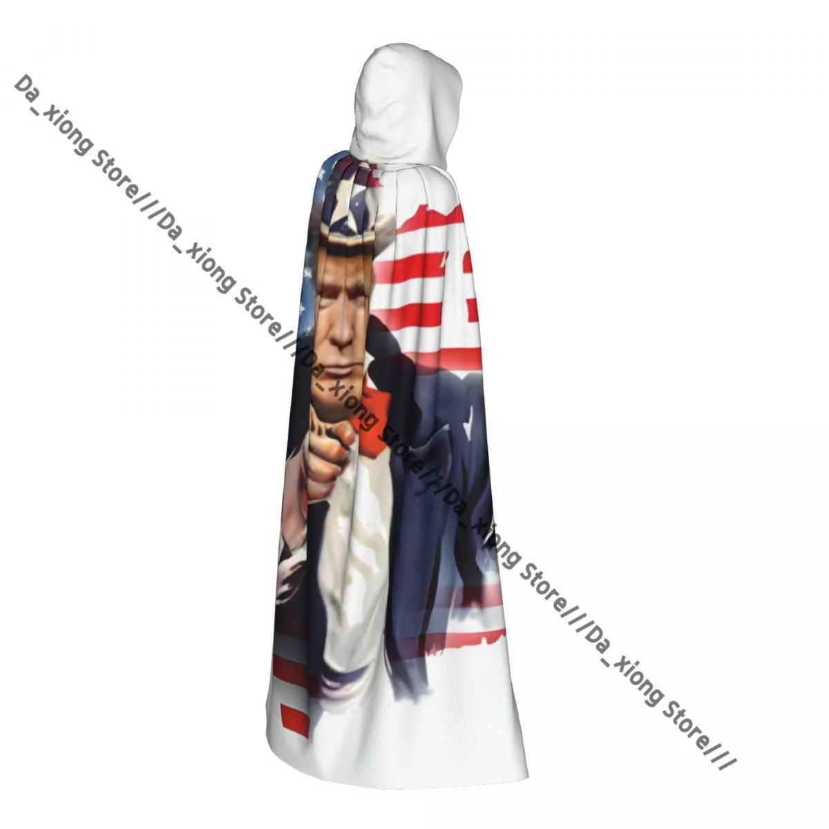 Adult American Flag Trump Cloak Cape Hooded Medieval Costume Witch Wicca Vampire Halloween Costume Dress Coat