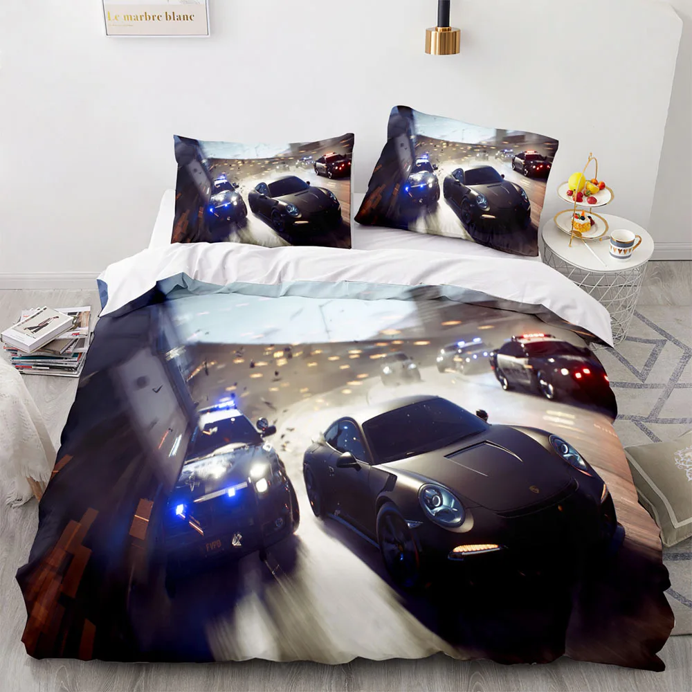 Sports Car King Queen Duvet Cover Cool Colorful Supercar Pattern Bedding Set for Men Adult Race Car 2/3pcs Polyester Quilt Cover