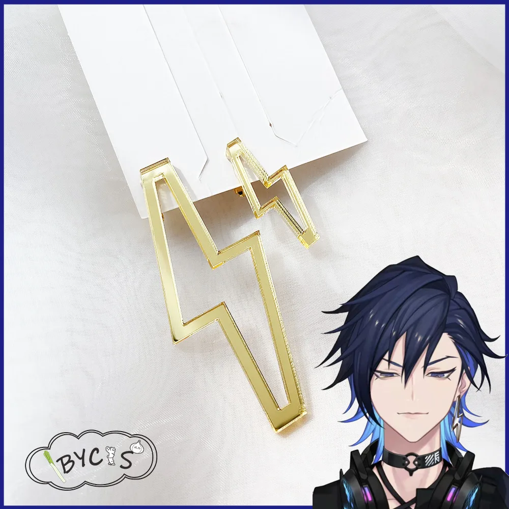 NIJISANJI Vtuber Yugo Asuma Cos Lighing Earrings Cosplay Clip Ear Pins Halloween Costume Anime Prop Jewelry Accessories