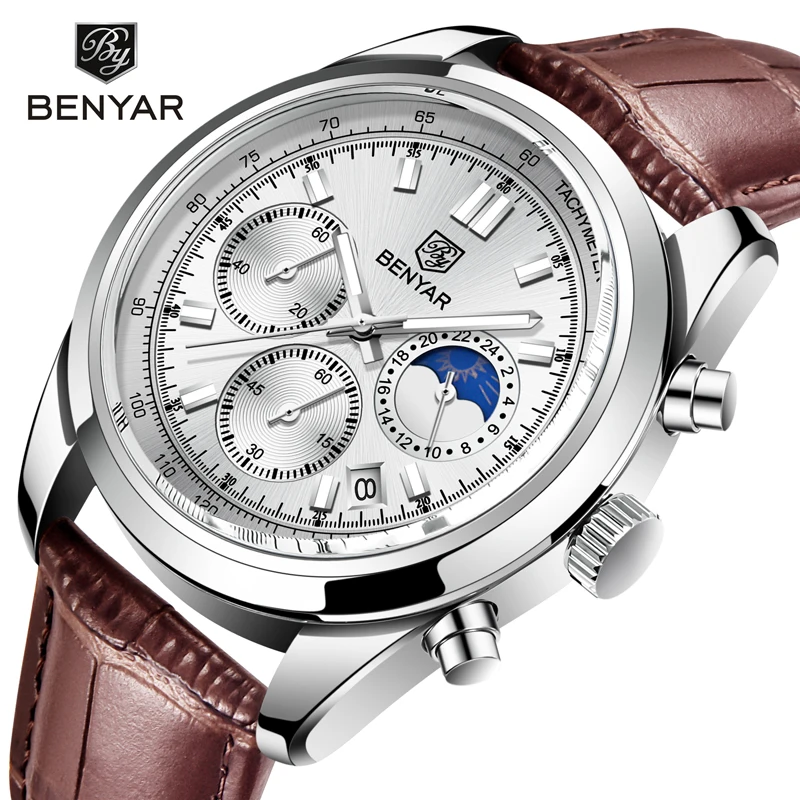 

Benyar For Mens Watch Chronograph Moon Phase Quartz Sports Military Wristwatch Date Waterproof 2023 New Hot Relogio Masculino