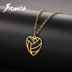 Heart Volleyball Necklace Gift for Woman Men Kid Child Couple Lover Sports Pendant Chain Gold Color Stainless Steel Jewelry