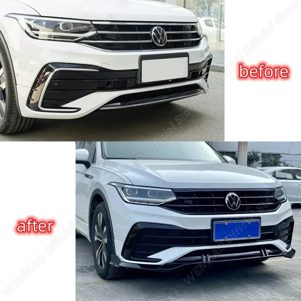 For Volkswagen VW Tiguan MK2 Car Front Bumper Lip Spoiler Bumper Canard Diffuser Splitter TSI TDI R-Line 2020 2021 2022 Tuning