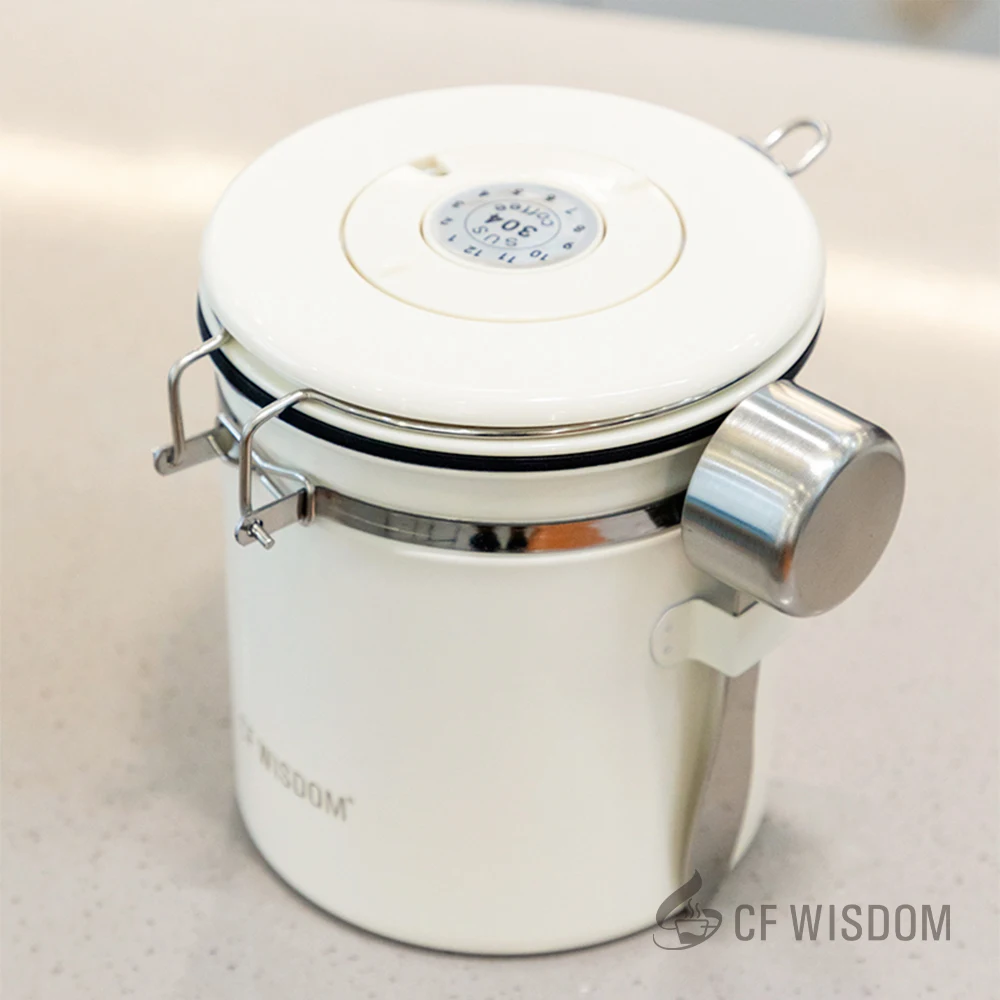 "CF WISDOM Tabung Biji Kopi Kedap Udara dengan Tutup, Toples Penyimpanan Tahan Lembab untuk Kesegaran, Penggunaan Bar Kopi Dapur Rumah