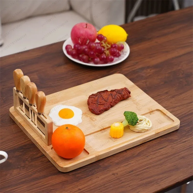 Wooden cheese cutting board Western food Deli knife and fork Steak cutting board dish Creative bamboo