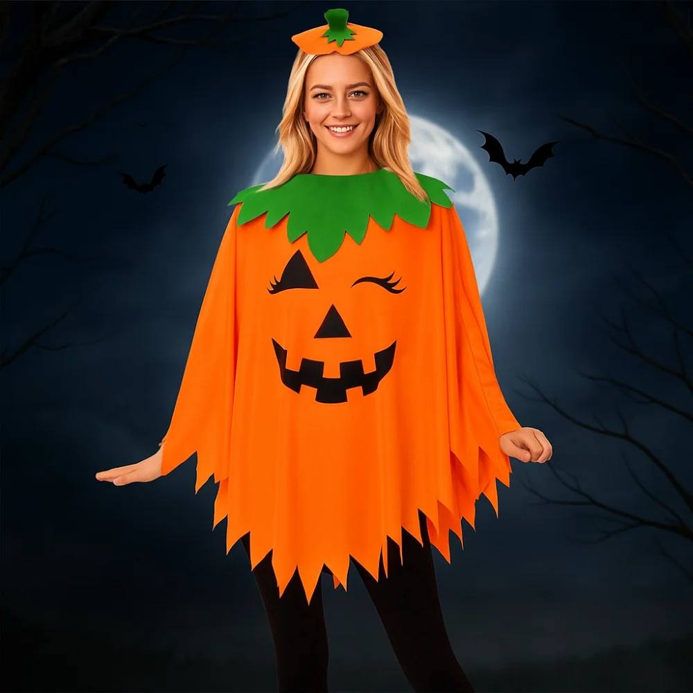 

Witch Costume Noctilucent Pumpkin Cloak With Headband Noctilucent Design Pumpkin Cosplay Costume Full Suit Handbag