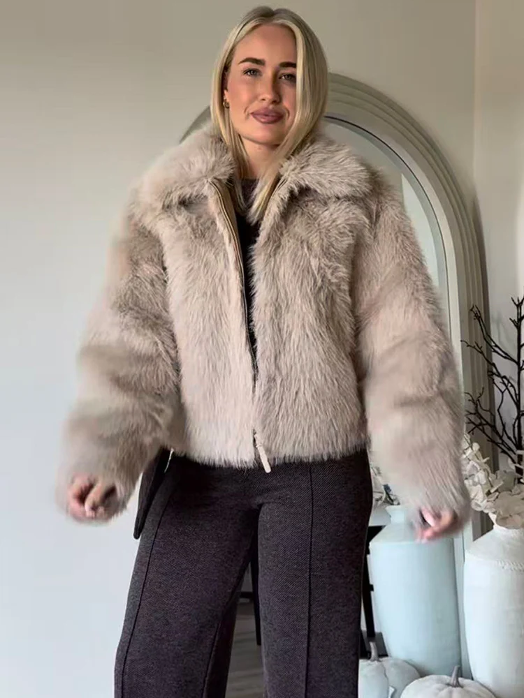 2025 Woman Autumn Winter Faux Fur Coat Plush Fluffy New in Outerwears Chic Solid Color Soft Warm Street Zipper Fur Jacket