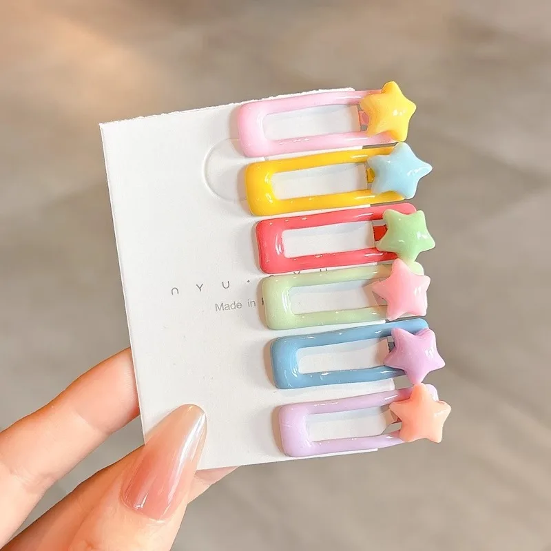 5/6 pçs/set Doce Cor Crianças Grampos de Cabelo Snap BB Clip Estrela Amor Barrettes Nenhum Harm Grampos de Cabelo Do Bebê Crianças Menina Acessórios de Cocar