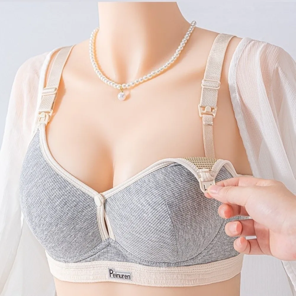 Pure Cotton Double Button Breastfeeding Bra With Thin Gathered Comfortable Breathable Nursing Bra No Underwire Seamless