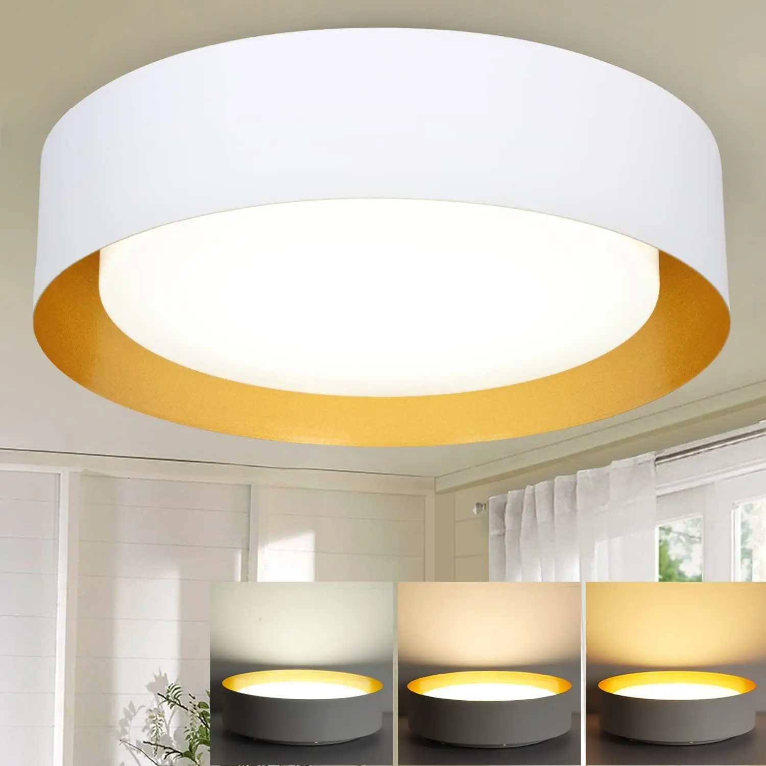 

Depuley 30W Dimmable LED Flush Mount Ceiling Light 15 Inch Round Close to Ceiling Lights Fixture for Bedroom Hallway Living Room