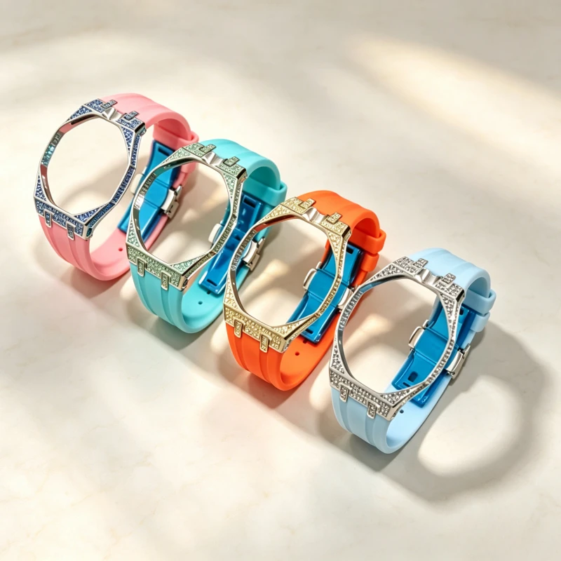 for Swatch Royal Pop Pocket Watch Modification Advanced Diamond Style Metal Case Silicone Strap Mod Kit Fit