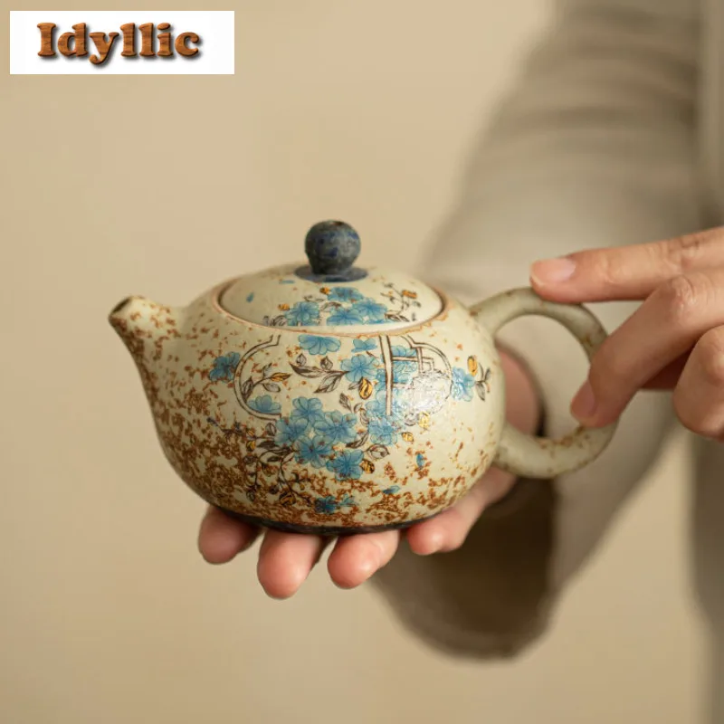 

160ml Tracing Gold Coarse Pottery Fire-stone Red Xishi Teapot Elegant Tea Infuser Pot Tea Maker Kettle With Filter For Tea Craft