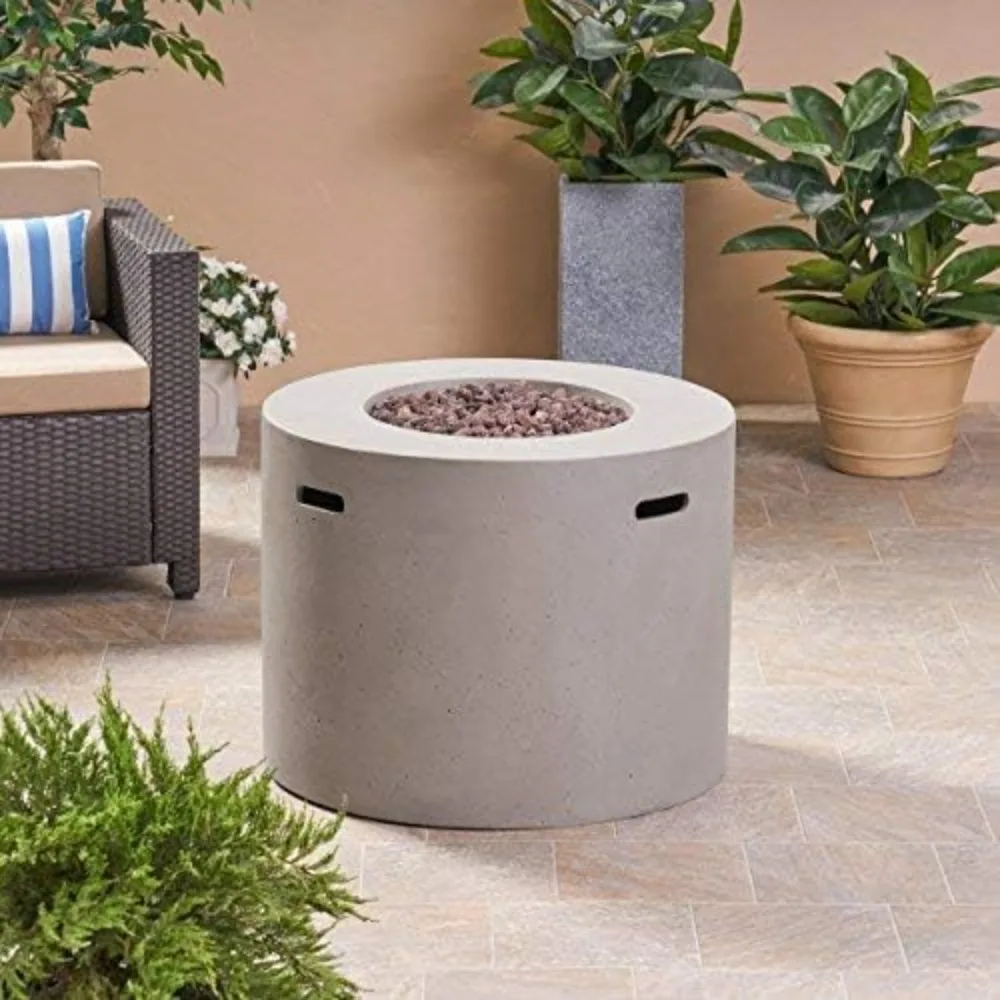 

31" Round Light Weight Concrete Gas Fire Pit in Light Gray