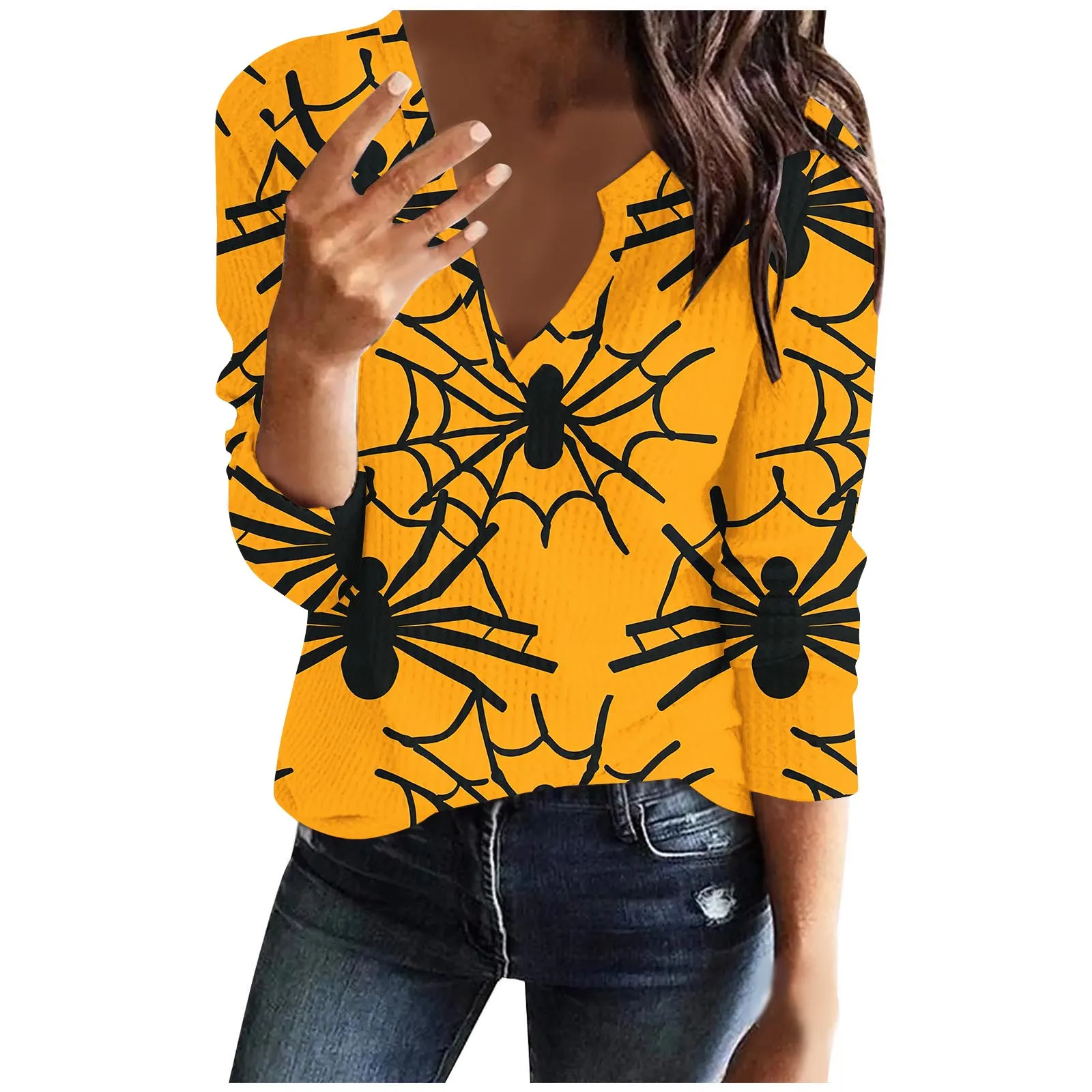 Halloween Printed Women's Sweater Jumper Design Sense 2024 Autumn Long Sleeve V-neck Clothing Women Top Casual Street Jacket