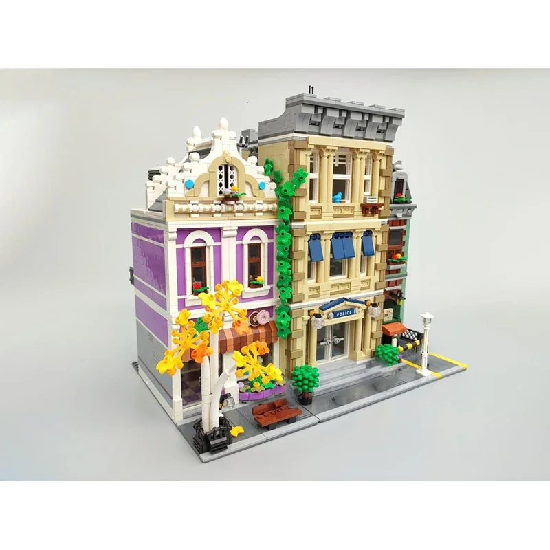 Moc Building Blocks Stazione di polizia e negozio di ciambelle Tecnologia Mattoni modulari Modello Regali Giocattoli di Natale Set fai da te Assemblaggio