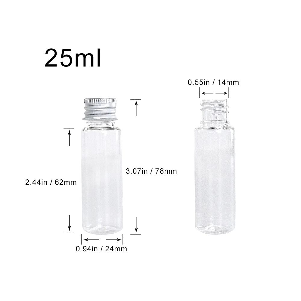 25ml Empty Cosmetics Container Clear Plastic Bottles Reusable Gifts Jars Hot Selling Aluminum Cover Vials 20Pcs or 100Pcs