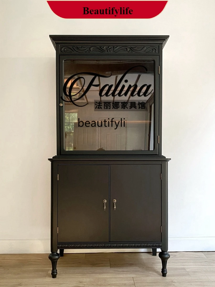 DD132 French retro dining side high cabinet against the wall integrated living room partition solid wood tea cabinet display cab