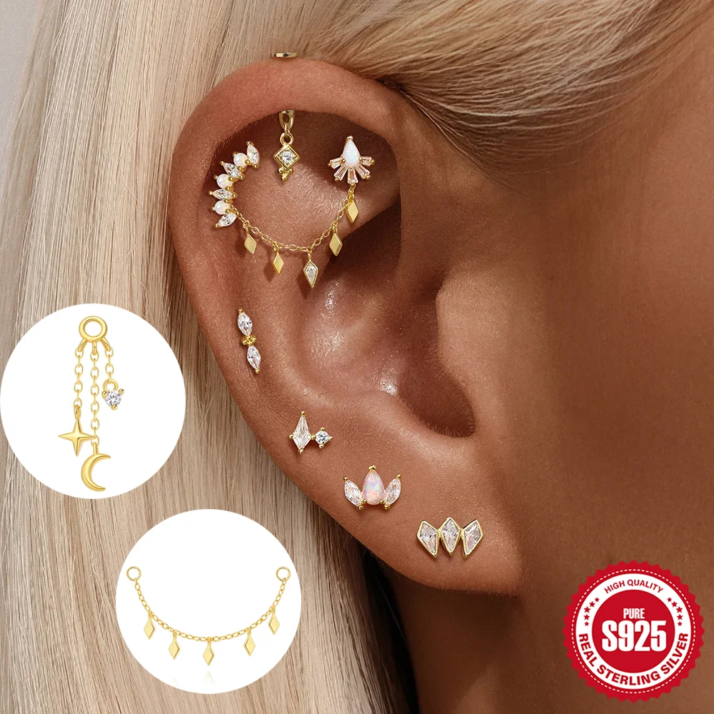 

Aide 925 Sterling Silver Single 1PC Earring Part Chains For Earring Piercing Hoops Earring For Women DIY Gold Color Jewelry Gift