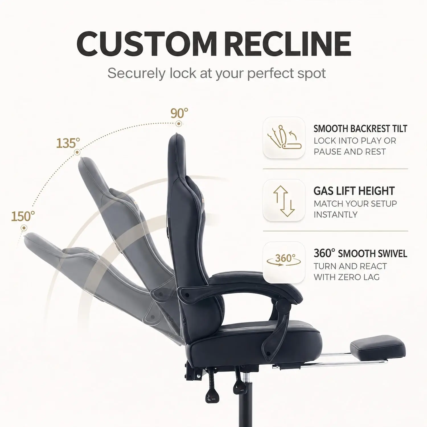 Office Desk Computer Gaming Chair for Adults, Ergonomic High Back Gamer Chair with Massage and Pocket Spring Cushion, Swivel Com view 6