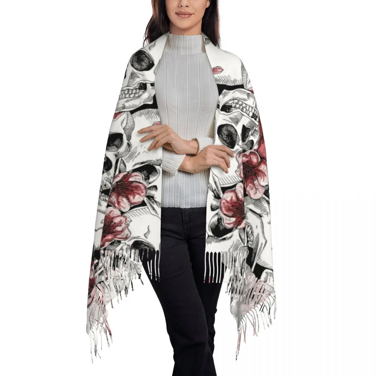 Custom Printed Skulls And Flowers Scarf Men Women Winter Fall Warm Scarves Shawls Wraps