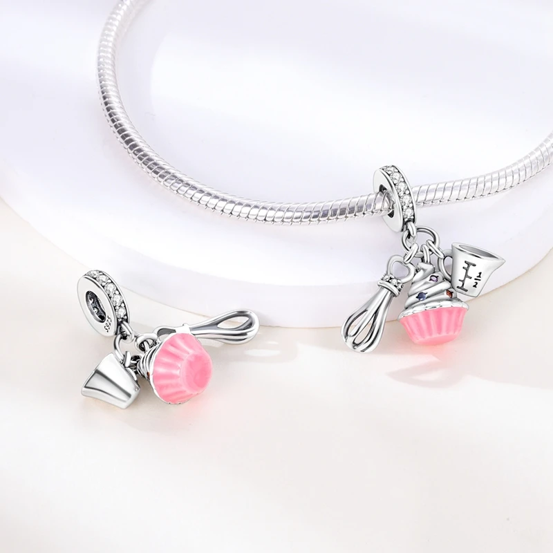 

Original 925 Sterling Silver Cake Baking Charms Pendant Fit 3mm Original Bracelet DIY Women Exquisite Birthday Jewelry Gifts