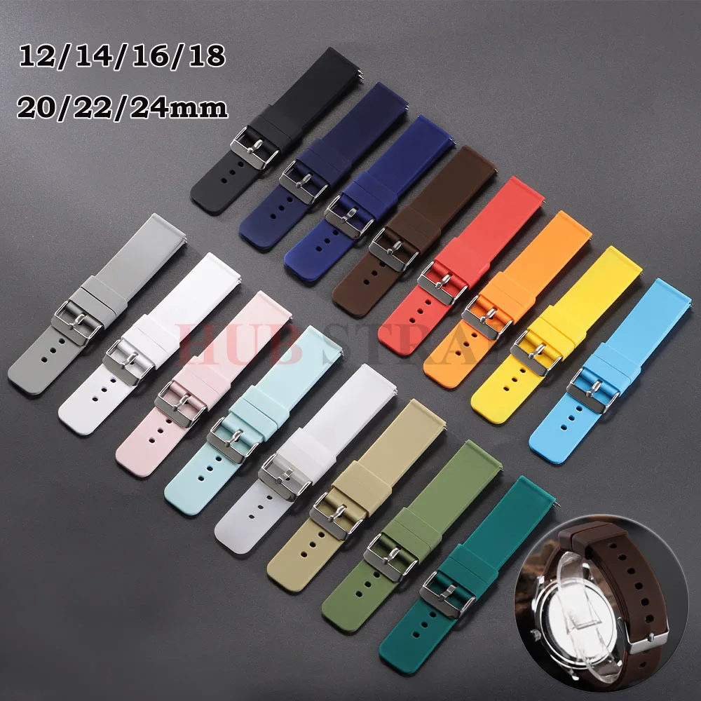 12/14/16/18/20/22/24mm Soft Silicone Watch Band Quick Release Rubber Strap for Seiko for Omega for Men Universal Bracelets Belts