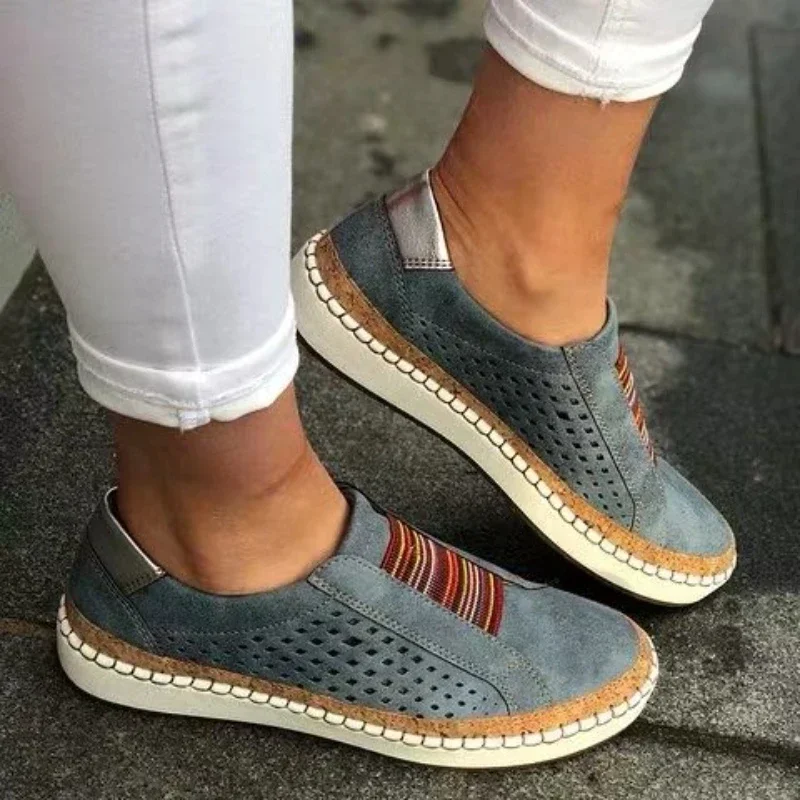 Blue Flats Classic Women Shoes 2024 Slip on Women Sneakers Breathable Hollow Out Casual Vulcanized Shoes Woman Summer Loafers