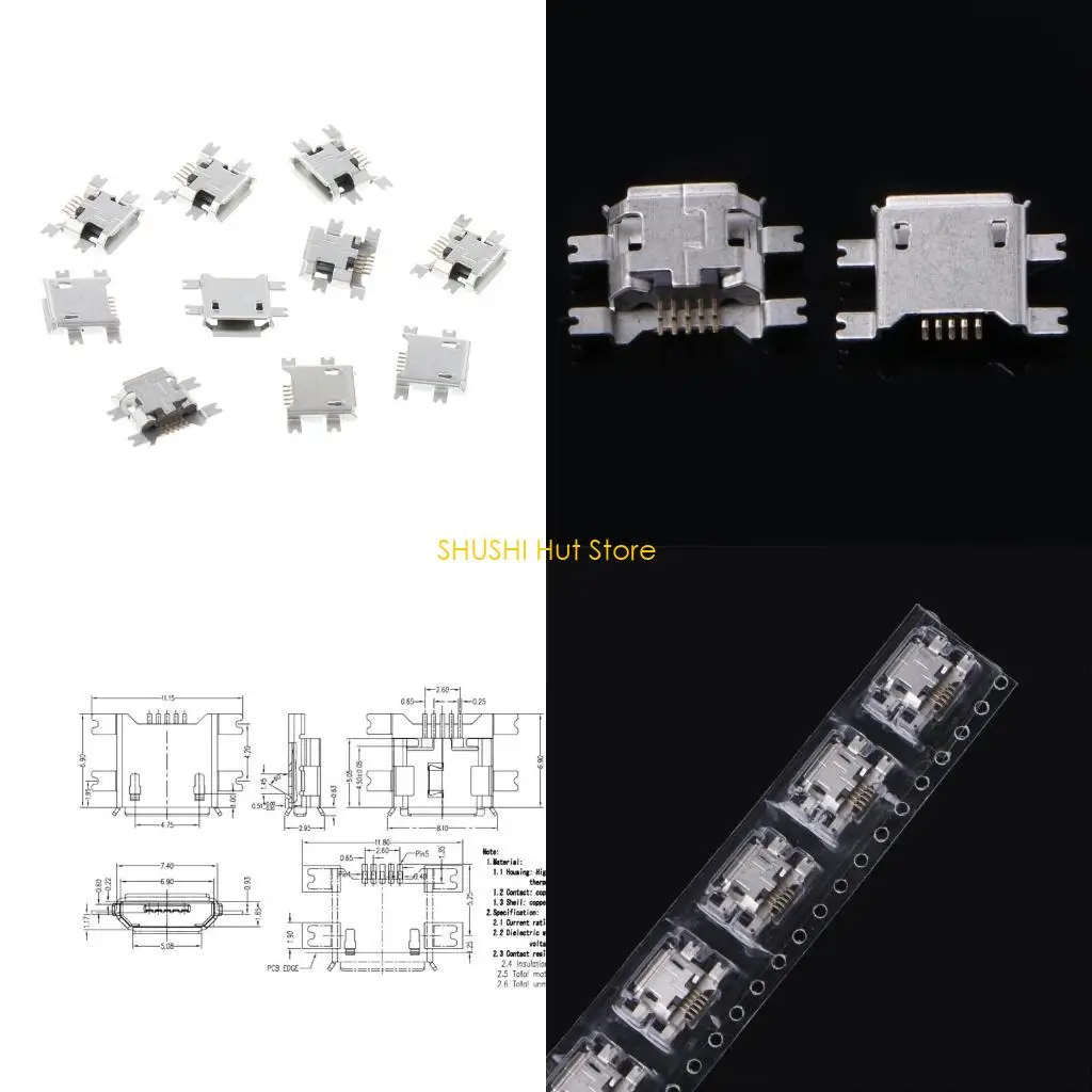 10 Pcs Micro USB Type B 5 Pin Female Socket Connector For Tablet Phone Charging D57B
