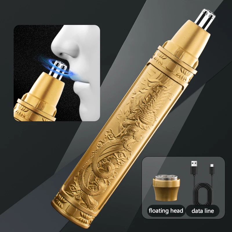 

Gold Dragon Carving Men‘s’ Ear Nose Hair Trimmer 360° Rotating Dual-Blade Electric Nose Hair Shaver Ear Clipper Razor