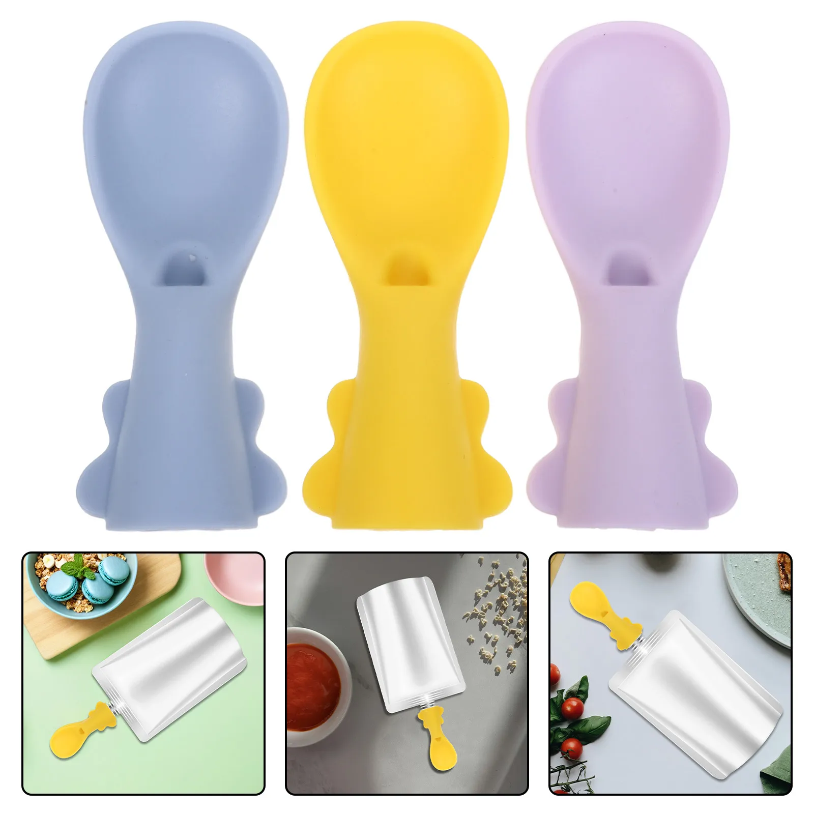 

3Pcs Silicone Baby Feeder Spoons Soft Infant Food Pouch Attachment Baby Feeding Supplies Weaning Spoon Pouch Scoop Squeeze
