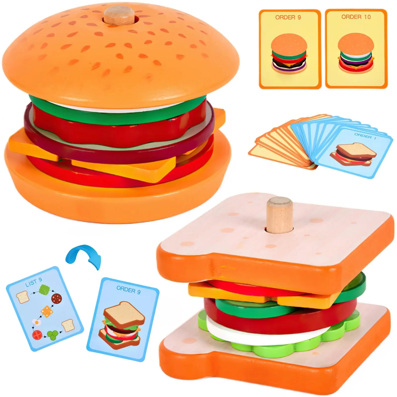 Holz Burger Sandwich Stapels pielzeug für Kinder spielen Essen Spielzeug für Kleinkinder Vorschule Küche Spielzeug, um Feinmotorik Geschenk zu entwickeln