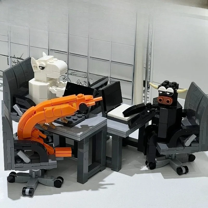 الإبداعية MOC بنة الأثاث مجموعة مدينة سلسلة طاولة حاسوب أريكة الروبيان نموذج للأطفال البالغين لتقوم بها بنفسك لعبة التجميع