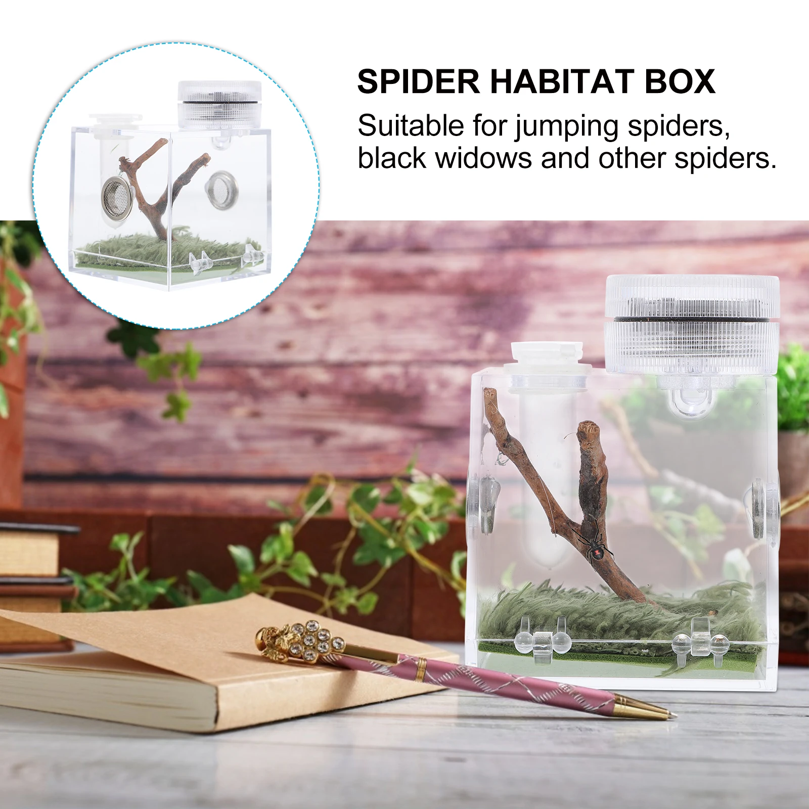 

1pcs High Transparent Habitat Box For Jumping Spiders Strong Ventilated Breeding Cage Led Lamp Easy Clean Spider Cage Ecological