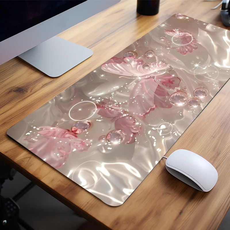 Pink Butterfly Large Gaming Mousepad Computer HD Keyboard Pad Mouse Mat Desk Mats Anti-Slip Office Mouse Pad Desk Accessories