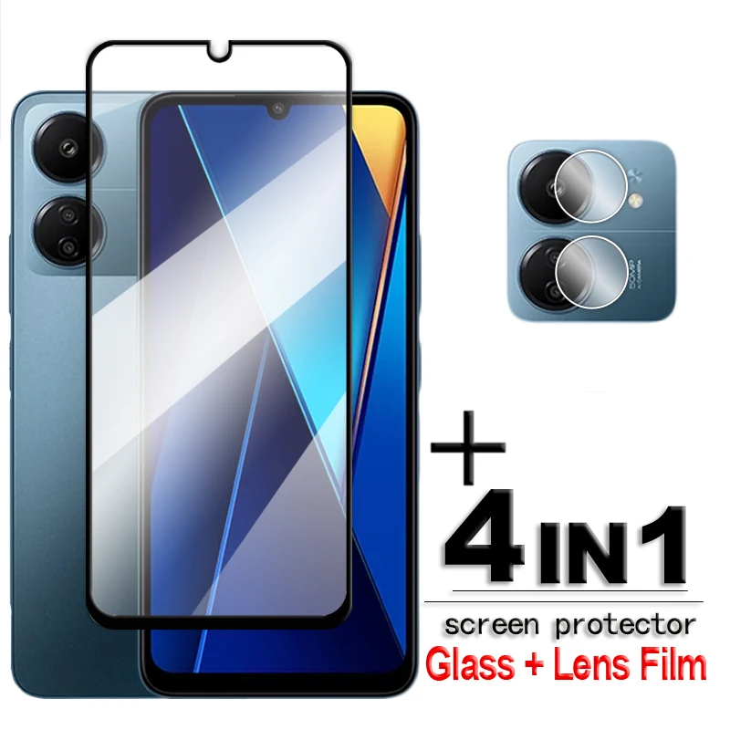 

For POCO C65 Global Glass For Xiaomi POCO C65 Tempered Glass 2.5D Full Cover Glue HD Screen Protector For POCO C65 Lens Film