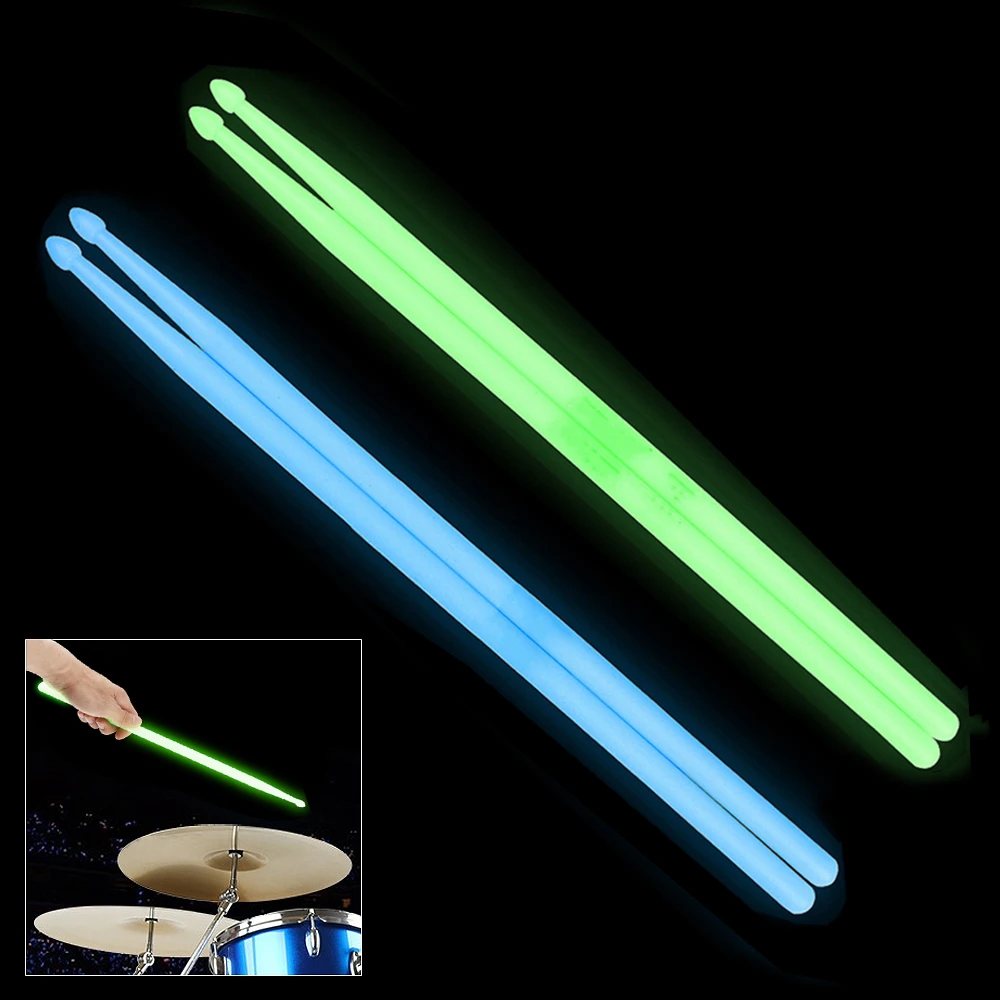 1pair / 2 pairs 5A Noctilucent Drum Stick Glow in the Dark for Stage Performance Luminous Drumsticks 2 Colors Optional