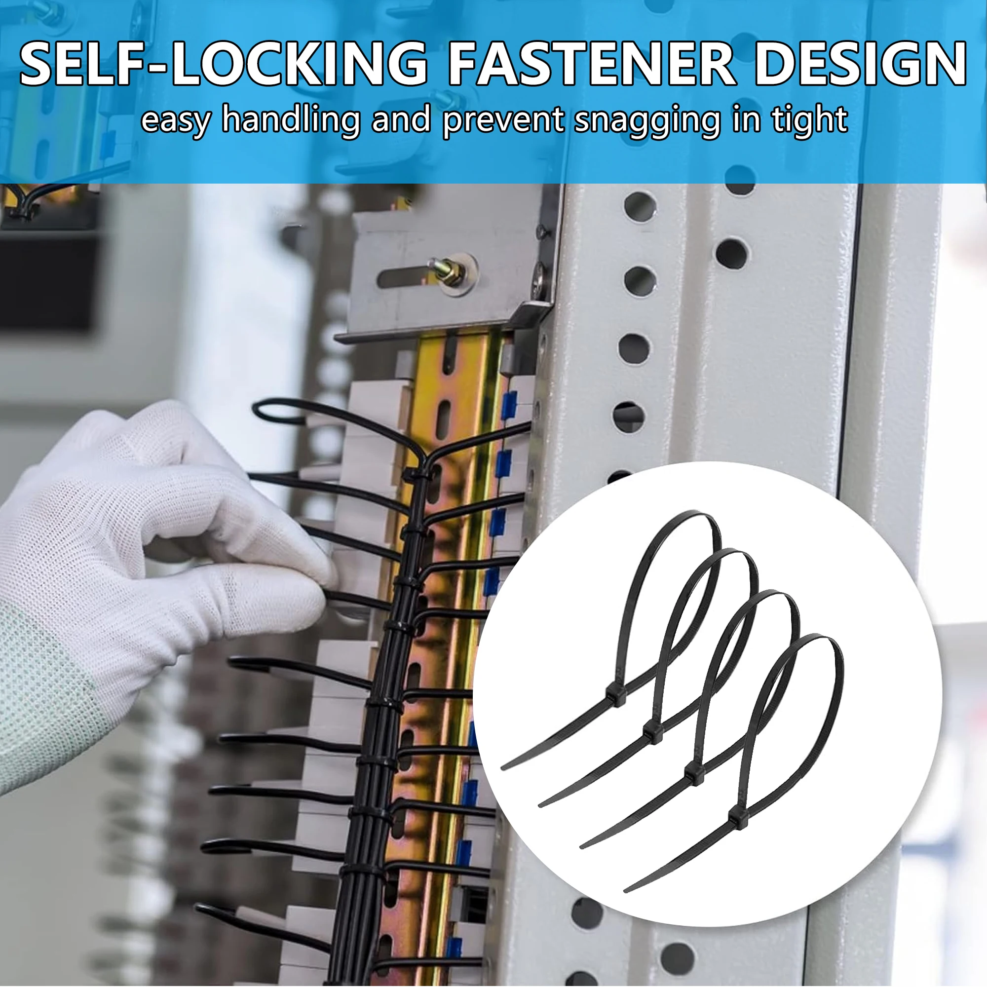 ربطات كابلات نايلون شديدة التحمل، 6 بوصة، قوة الشد 20 رطلاً، عبوة مكونة من 500 قطعة، ربطات كابلات من النايلون، عرض 0.1 بوصة/2.5 مم، أسود.