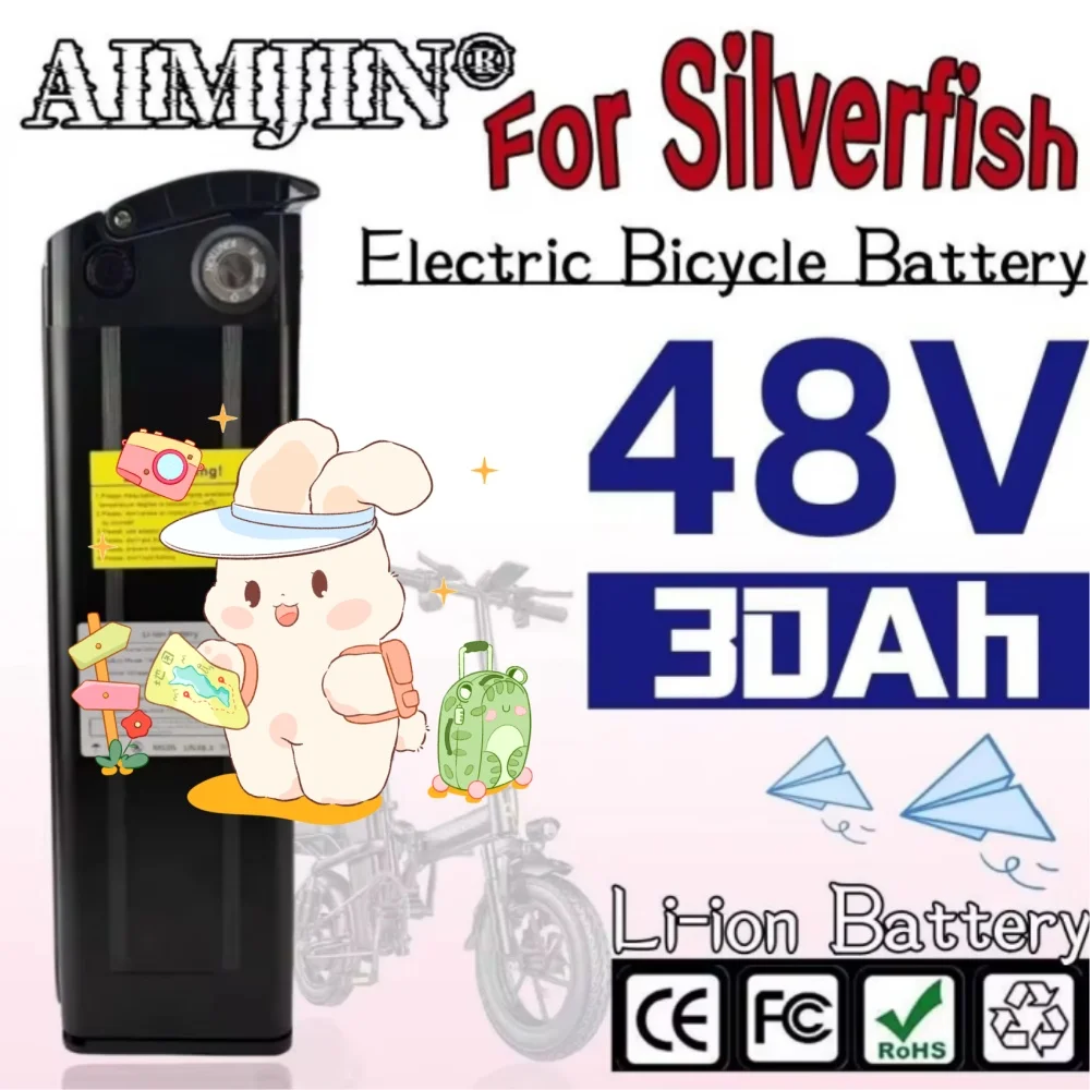 48V 30A Lithium Battery Pack for Electric Folding Bike For Silver Fish Two-Wheel Driver Handheld Device with 250W-1800W